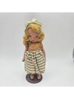 Antique Nancy Ann Story Book Doll Bisque Pudgy Blonde Striped Dress